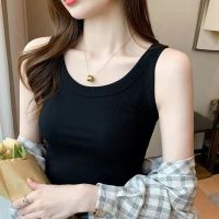 Solid Thread Tank Top for Women 2023 Autumn/Winter New Fit Versatile Bottom Strap Tank Top for Women Sveless Outwear Top  J6B4