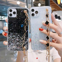 เคสโทรศัพท์ซิลิโคนใสมีสายคล้องสายพาดลำตัวหรูสำหรับ IPhone 15 14 13 12 11 Pro Max MiNi X XS Max 6 7 8 Plus สนับมือแวววาว