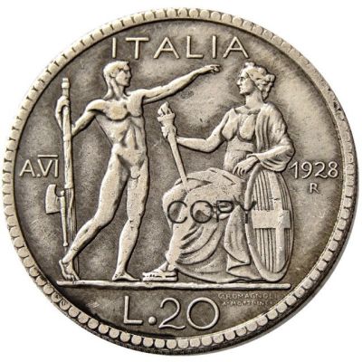 อิตาลี20 Lire 1927หรือ1928 R 2ชิ้นเหรียญเงินสำเนา