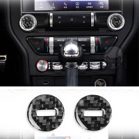 2Pcs รถมัลติมีเดียลูกบิดตกแต่งสติกเกอร์รูปลอกสำหรับ Ford Mustang 2015-2020 Auto อุปกรณ์ตกแต่งภายในคาร์บอนไฟเบอร์