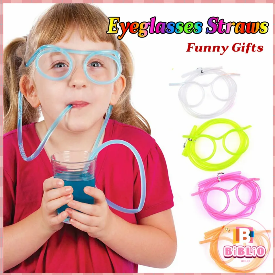 8 packs Novelty Flexible Glasses Silly Drinking Straw Glasses For