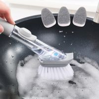 Automatic liquid addition sponge dishwashing brush long handle wash brush artifact non-stick oil kitchen brush