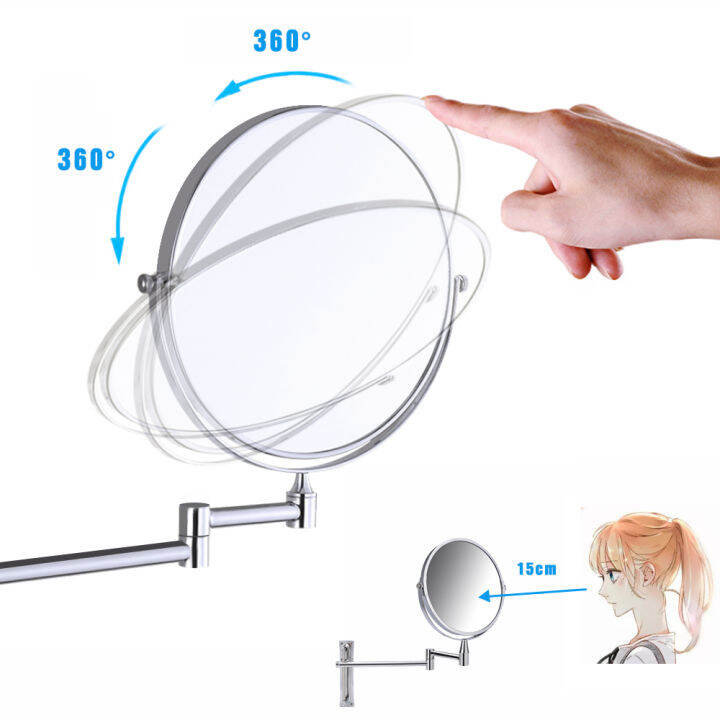 Wall Mount Makeup Mirror 5X Magnifying Folding Arm Extend Bathroom