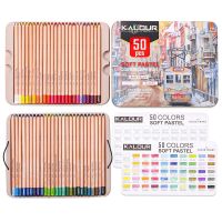 KALOUR 50 Colors Professional Soft Pastel Pencils Wood Skin Tints Iron Box Pack Pastel Colored Pencils For Drawing School