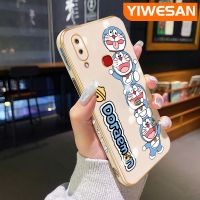 YIWESAN เคสปลอกสำหรับ Samsung M01s A10s ลายการ์ตูนโดราเอมอน,บางหรูหราชุบลายขอบสี่เหลี่ยมเคสโทรศัพท์เคสนิ่มกันกระแทกคลุมทั้งหมดป้องกันเลนส์กล้อง