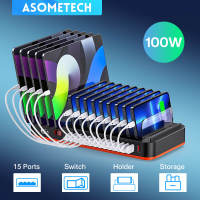 ASOMETECH 100W Multi USB Charger 15พอร์ต Usb Fast Charger Quick Charge Carregador สถานีชาร์จสำหรับ Iphone Samsung Huawei