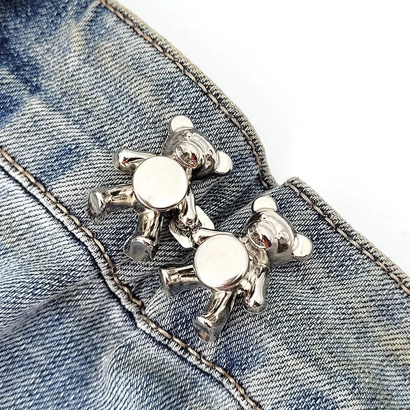 2Pcs Detachable Metal Bear Tighten Waist Button for Women Skirt Pant Jeans  Adjustable Waist Clip Metal Pins Clothing Accessories