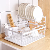 ชั้นวางบนโต๊ะอาหาร Simple Iron Double Layer Plate Bowl Tableware Drain Rack for Kitchren