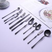 Matte Black 18/10 Stainless Steel Luxury Cutlery Tableware Knife Coffee Ice Spoon Fork Chopsticks Flatware Set Dishwasher Safe Cables