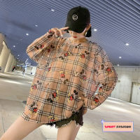 Checkered sunscreen long-sleeved t-shirt female Korean version of the loose 2020 summer new thin sweater shirt ins shirt blouse tide -82123