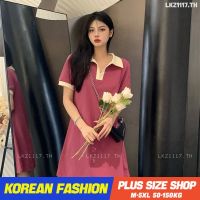 Plus size เสื้อผ้าสาวอวบ❤ เดรสสาวอวบอ้วน ไซส์ใหญ่ ผู้หญิง เดรสโปโล ทรงหลวม แขนสั้น คอปก ฤดูร้อน สไตล์เกาหลีแฟชั่น V728