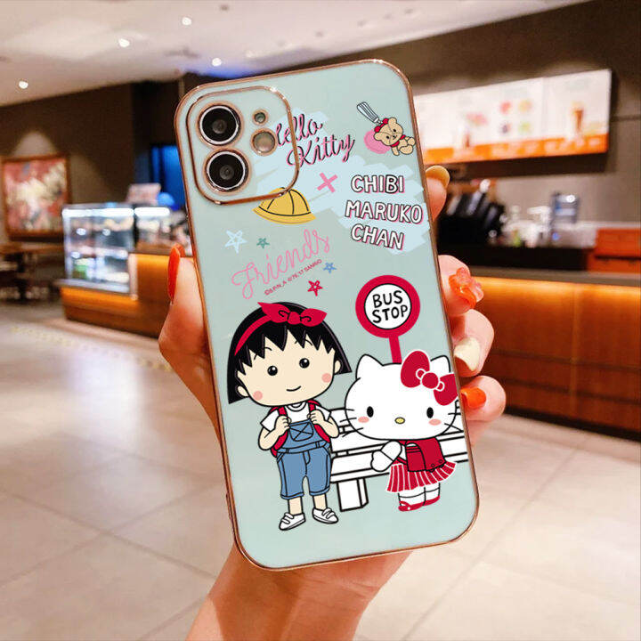 ggk-ฟรีสายคล้องอินฟินิตี้30วีไอพี-การ์ตูน-chibi-maruko-chan-kity-เคสลายขอบสี่เหลี่ยมแมวเด็กผู้หญิงชุบเคสโทรศัพท์เคสโทรศัพท์นิ่มสุดหรู