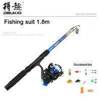 DEUKIO 1.8m escopic Fishing Rod Suit Combo with Spinning Reel Portable Line String Hook Accessories Tackle Travel Gift