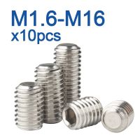 10pcs/lot Hexagon Hex Socket Set Screw Flat Point Allen Head M2 M2.5 M3 M4 M5 M6 M8 M10 M12 M14 M16 Stainless Steel Headless Nails Screws Fasteners