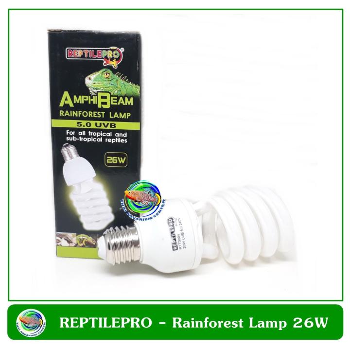 หลอดไฟให้แสงยูวีบีและความร้อนสำหรับสัตว์เลื้อยคลานเขตร้อนชื้นทุกชนิด-reptilepro-amphi-beam-rainforest-lamp-5-0-uvb-26w