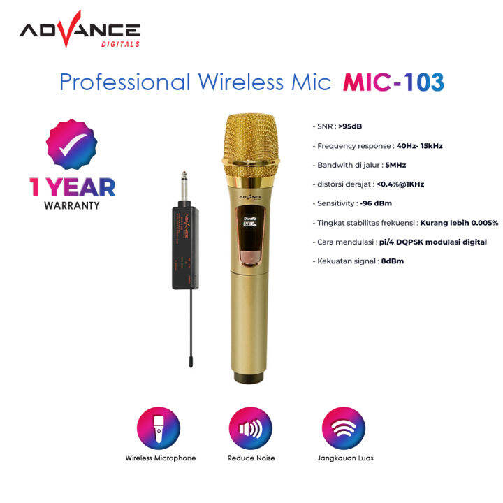 Advance Microphone Profesional Mic Wireless MIC103 advance single mic