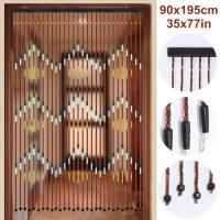 90x195cm Wood Bead Curtain 31 Line Wave Retro String Door Curtains Handmade Wooden Blinds Fly Screen Porch Bedroom Divider