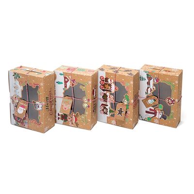 16Pcs Kraft Paper Candy Boxes Merry Christmas Cookie Gift Box Clear Window Packaging Bag Party Favor New Year Decoration