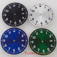 สีดำสีฟ้าสีเขียวสีเงิน Sunburst Watch Dial Face สำหรับ NH35 NH35A การเคลื่อนไหวอัตโนมัติสีเขียวส่องสว่างพร้อมวันที่ Window