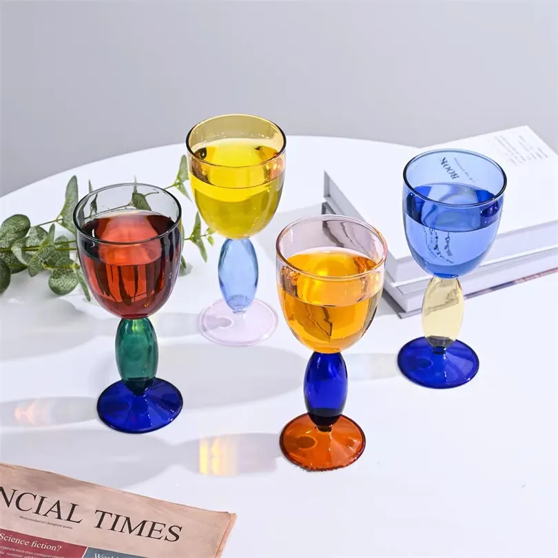 Creative Stained Glass Goblets Contrast Color Wine Glasses Ins