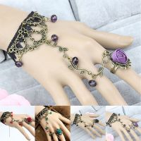 Retro Gothic Women Lace Flower Hand Slave Harness celet Chain Ring Jewelry