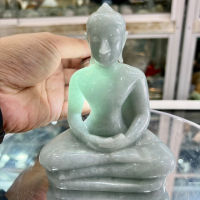 พระพุทธรูป แกะสลัก ปางสมาธิ หินหยกพม่า ขนาดหน้าตัก 4 นิ้ว หยกแท้ Jadeite Type A พร้อมฐาน หินอินเดีย