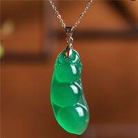 Authentic Natural Iced Jade Chalcedony String Beans Pendant Womens Jade Ice Color Jade Necklace Agate Beans Fudou Necklace CD7H