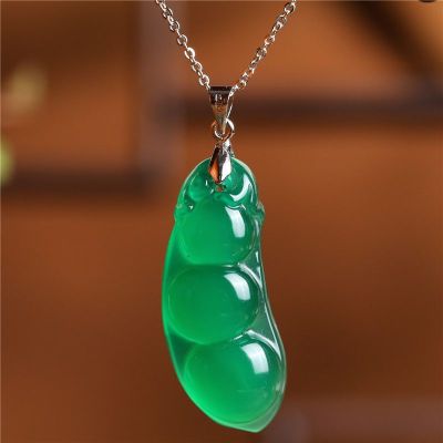 Authentic Natural Iced Jade Chalcedony String Beans Pendant Womens Jade Ice Color Jade Necklace Agate Beans Fudou Necklace CD7H