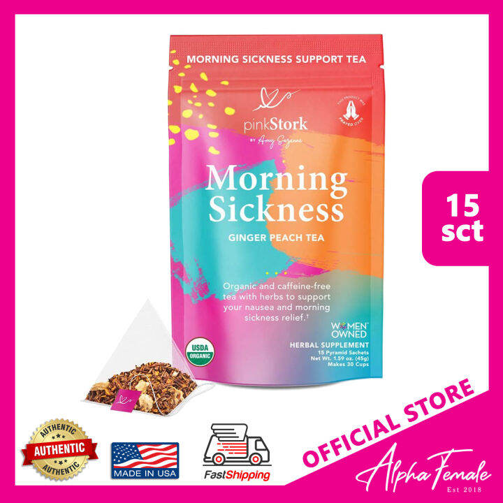 Pink Stork Morning Sickness Support Tea, Ginger Peach Flavor, Nausea