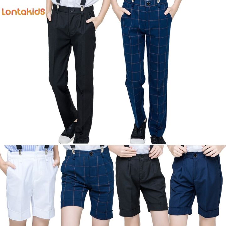 Lontakids 4-14 Years Boys Button Blue Black Shorts Formal Dress Pants Kids  School Uniform Long Plaid Pants Formal Clothes | Lazada