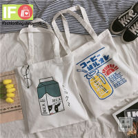 ifashionbagshop(IF1110) -F3กระเป๋าผ้าสกรีนด้านหน้าน่ารักชิคๆ