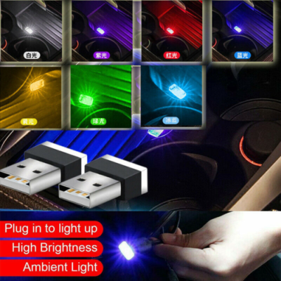 [2023สุดฮอต] ไฟรถ LED USB ขนาดเล็ก2ชิ้น,ไฟนีออนหลอดไฟภายในอาคารบรรยากาศเครื่องประดับรถยนต์บรรยากาศแบบไร้สายสีฟ้า7สี