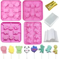 Lollipop Mold DIY Chocolate Hard Candy Cartoon Animal Silicone Mold Dinosaur Pig Elephant Bear with Candy Bag Lollipop Stick Bread  Cake Cookie Access