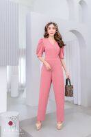 LARGE JL13 Black Pink Jumpsuit จั้มสูทสาวอวบ แบ็ลคพิ้ง ไขว้หน้า ผ้ายืดทั้งตัว (M36-40, L40-43”) ชุชุดจั้มสาวอวบ ชุดสาวอวบ ชุดทำงานสาวอวบ