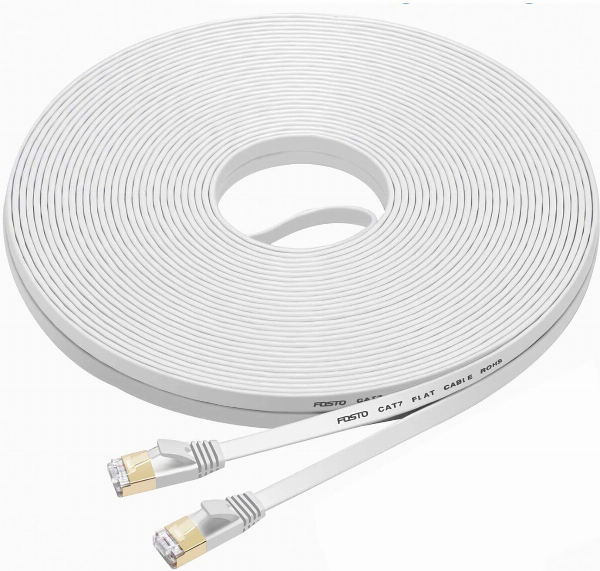 White Xbox Cat 7 Ethernet Cable 100 ft High Speed Modem GLCON Long Ethernet Cable 100ft with RJ45 Connector Flat Cat7 Internet Network Cord 100 Foot Computer LAN Cable for Router Clips 