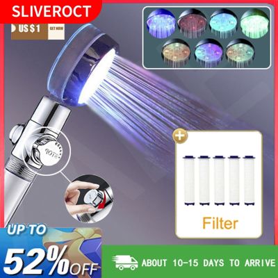 Led Shower Head High Pressure Rainfall With Stop Button Water Saving Hand Held Changing Temperature Control Sensor With Filter Plumbing Valves