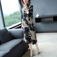 Wool Knit Dress Womens High Collar Casual Knee-Length Dress Large Size Loose Retro Dress Womens High-End Dress