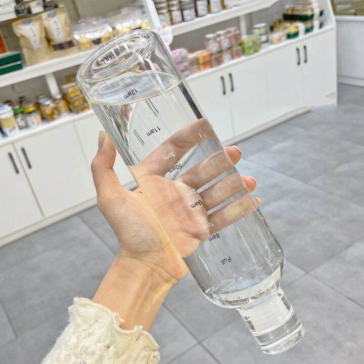 750ml-large-capacity-glass-water-bottle-with-time-marker-cover-for-water-drink-transparent-milk-juice-simple-cup-birthday-gift