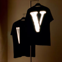 รุ่นที่ถูกต้อง VLONE 3m Blackout Staple T-Shirt นิวยอร์ก 3m สะท้อนแสงขนาดใหญ่ V แขนสั้น T