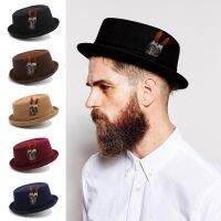 3 Sizes Men Women Wool Pork Pie Hat Retro Feather Band Fedora Cap Trilby Sunhat Classical Jazz Party Outdoor Travel Street Style