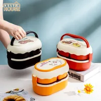 Cartoon student double-decked lunch box, office worker, large capacity microwaveable lunch box, fork, spoon, chopsticks, tableware