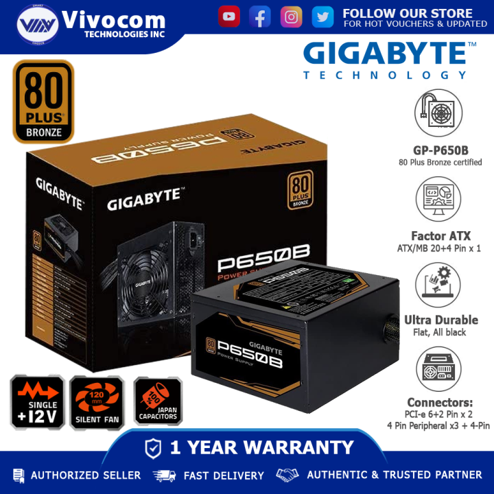 Gigabyte GPP650B 650 watts 80 Plus Bronze certified 120mm Silent
