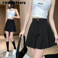 (XS-5XL) IRENASTORY กางเกงลำลองทรงเอกางเกงขายาวจีบกางเกงขาสั้นเอวสูงกางเกงขาสั้นขนาดใหญ่สำหรับผู้หญิง