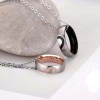 New Fashion Half Peach Heart Couple Ring Necklace I LOVE YOU Pendant For Women Jewelry Valentines Day Gift