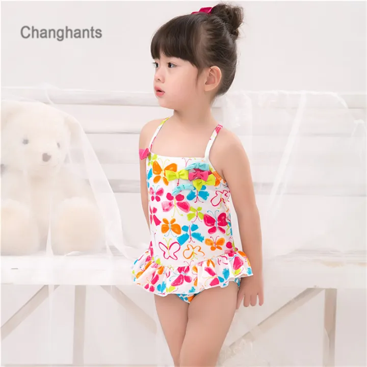 New Models 2-5 Y Girls One Piece Swimsuit Sling Swimwear White with ...