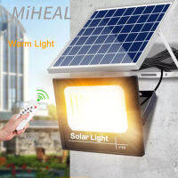 Mihal ไฟ Led กลางแจ้งพลังงานแสงอาทิตย์สีขาวนวลล่าสุด100W/200W/300W กันน้ำไฟแสงอาทิตย์ความสว่างสูงไฟสปอตไลท์สีเหลืองพร้อมรีโมทคอนโทรลสำหรับลานสวน