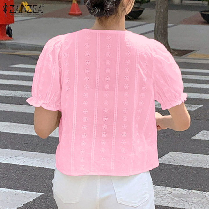 สินค้ามาใหม่-จัดส่งฟรี-fancystyle-zanzea-เสื้อแขนพองสั้นผู้หญิงสไตล์เกาหลี-เสื้อลูกไม้เย็บปะติดปะต่อกันมีช่องเปิดเสื้อลำลองคอเหลี่ยม-10