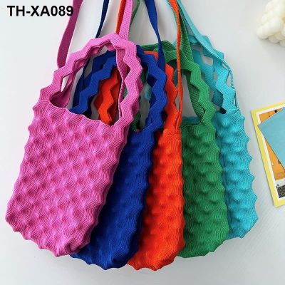 ✁✾ Korea is fold bubble one shoulder inclined sweet candy knitting bag joker contracted cloth fashion