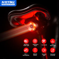 NATFIRE A09ไฟส่องสว่างสำหรับรถยนต์,USB C Mengecas LED Berbasikal Lampu Belakang Bike Cahaya