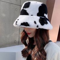 Faux Fur Winter Hats For Women Black White Cow Print Bucket Hat Men Panama Fisherman Caps Gorras Soft Velvet Furry Fisherman Cap